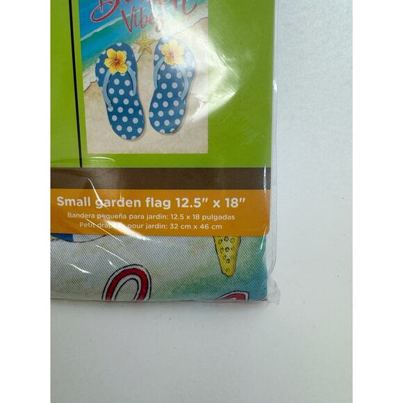BEACH VIBES Garden Flag-12.5" X 18"-Rain Or Shine-Flip-It-Sand Dollar Flip Flops - Picture 2 of 4